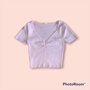 Pink short sleeve semi-cropped top